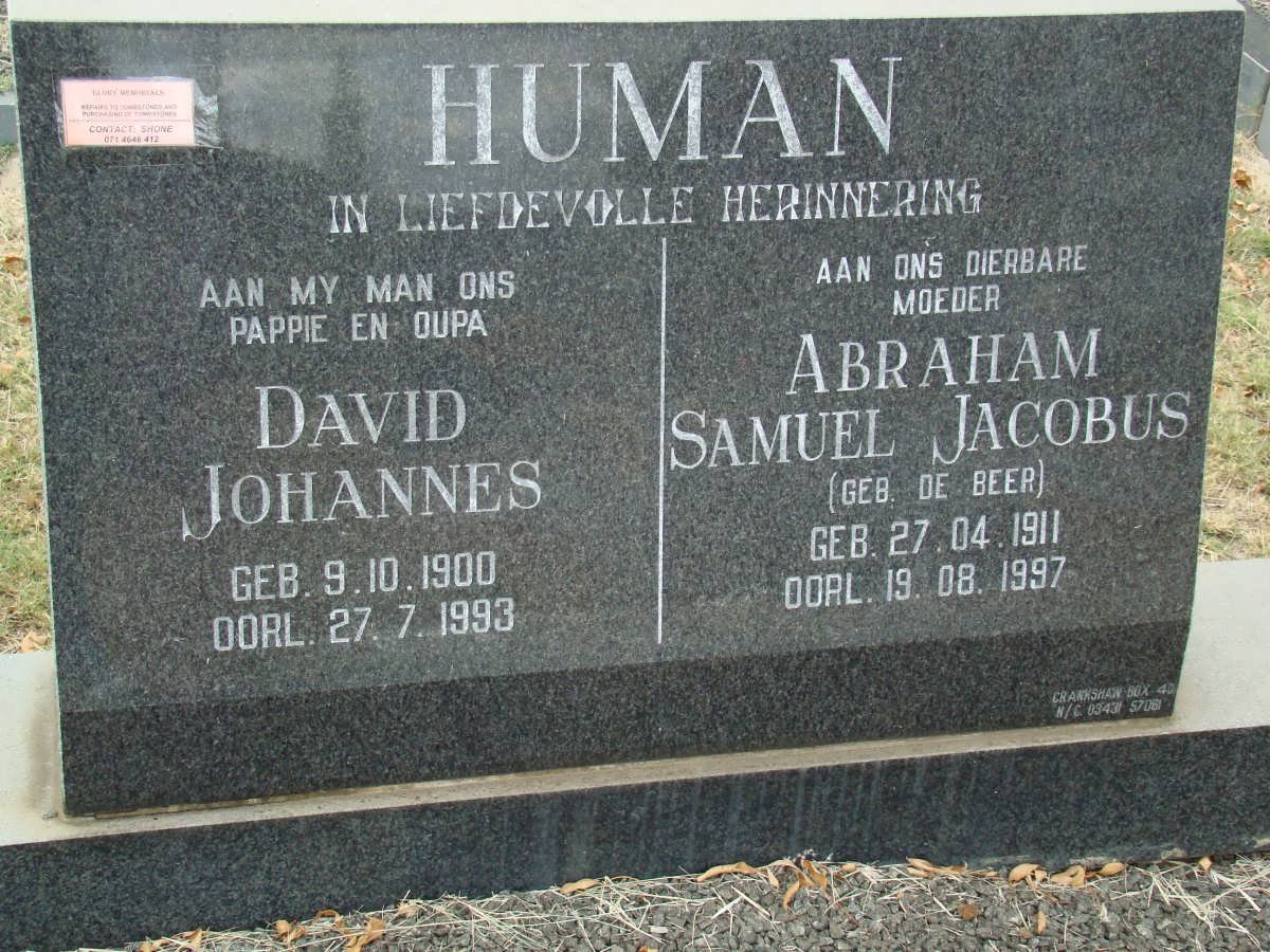 HUMAN David Johannes 1900-1993 &amp; Abraham Samuel Jacobus DE BEER 1911-1997