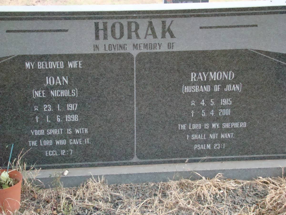 HORAK Raymond 1915-2001 &amp; Joan NICHOLS 1917-1998