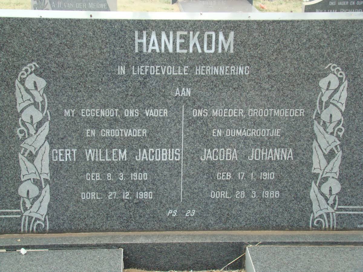 HANEKOM Gert Willem Jacobus 1900-1980 &amp; Jacoba Johanna 1910-1988