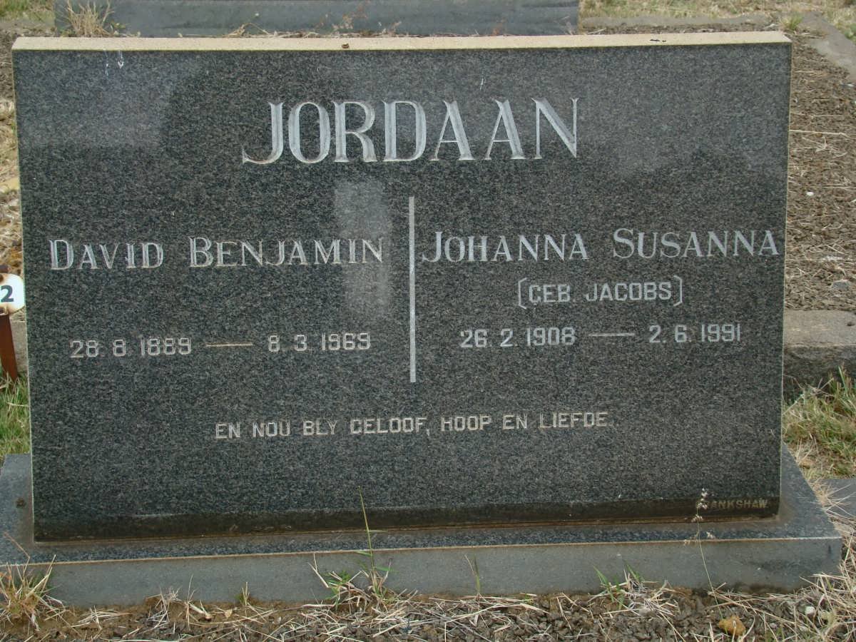 JORDAAN David Benjamin 1889-1969 &amp; Johanna Susanna JACOBS 1908-1991