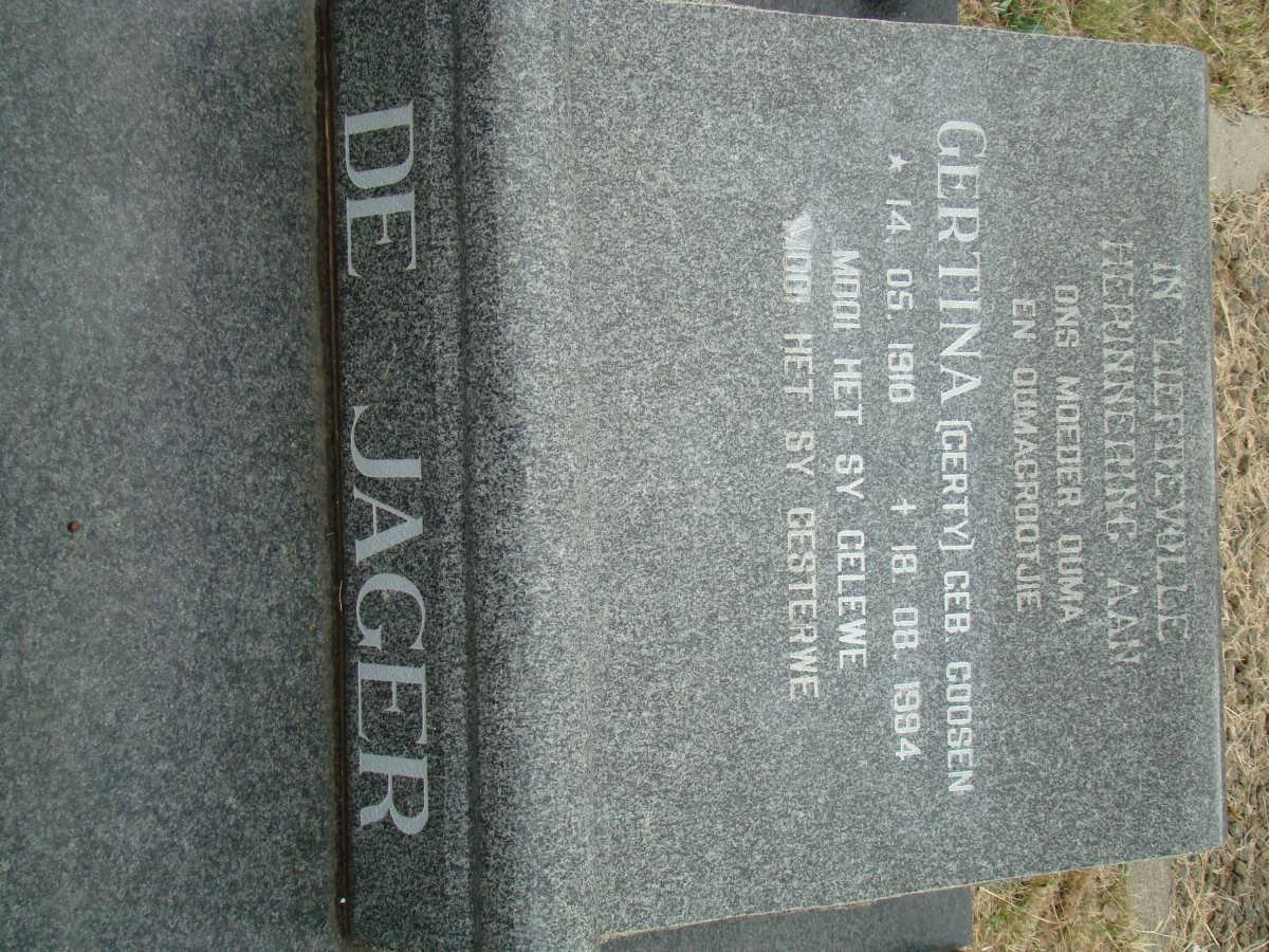 JAGER Gertina, de nee GOOSEN 1910-1994