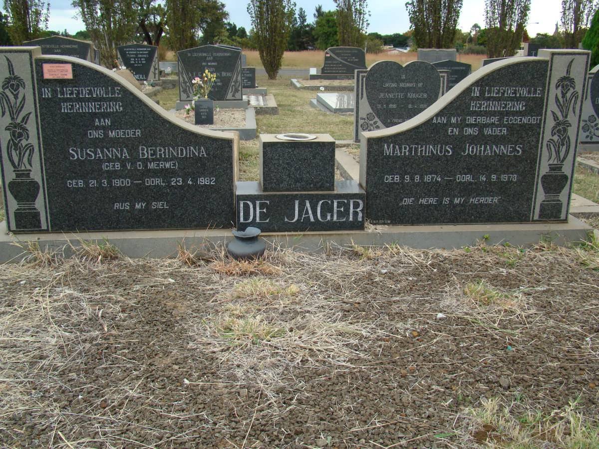JAGER Marthinus Johannes, de 1874-1973 &amp; Susanna Berindina VAN DER MERWE 1900-1982