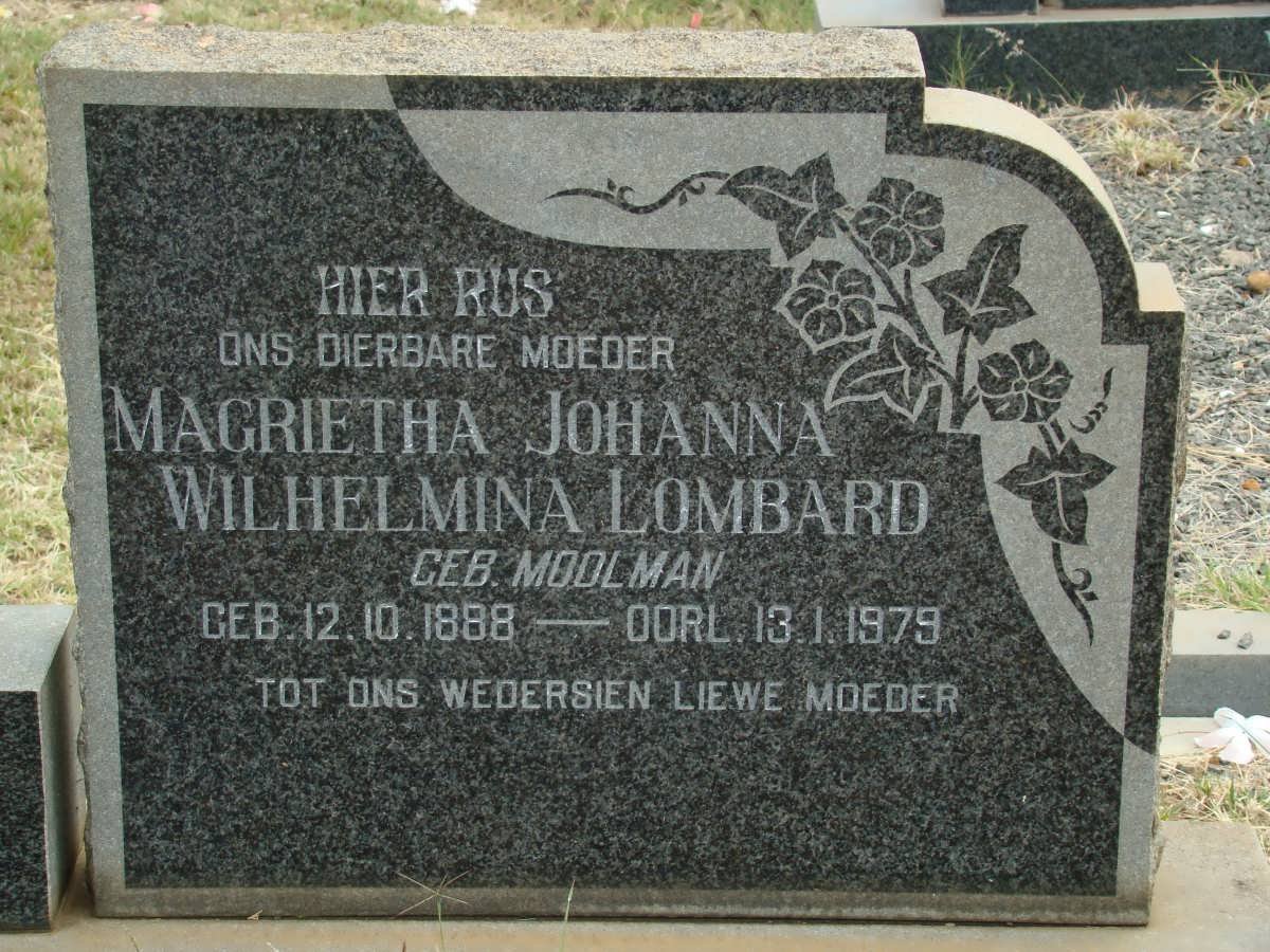 LOMBARD Magrietha Johanna Wilhelmina nee MOOLMAN 1888-1979