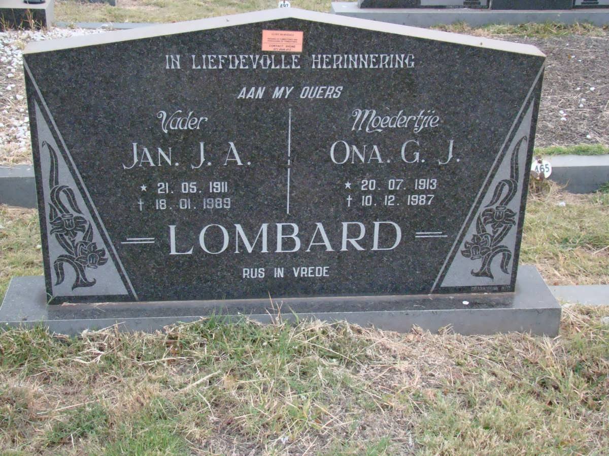 LOMBARD Jan J.A. 1911-1989 &amp; Ona G.J. 1913-1987
