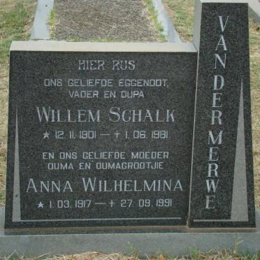 MERWE Willem Schalk, van der 1901-1981 &amp; Anna Wilhelmina 1917-1991