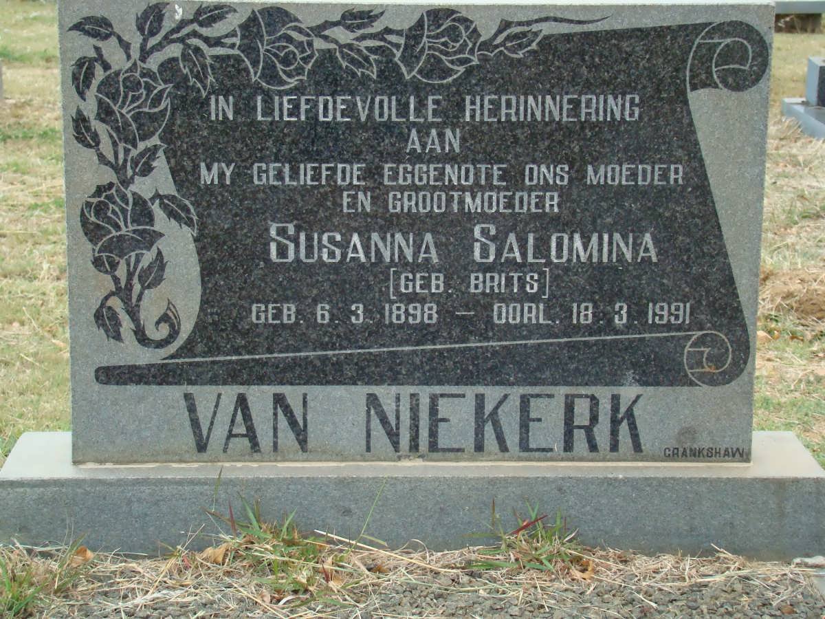 NIEKERK Susanna Salomina, van nee BRITS 1898-1991