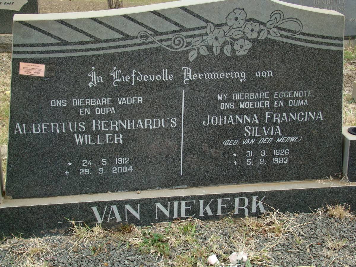 NIEKERK Albertus Bernhardus Willer, van 1912-2004 &amp; Johanna Francina Silvia VAN DER MERWE 1926-1983