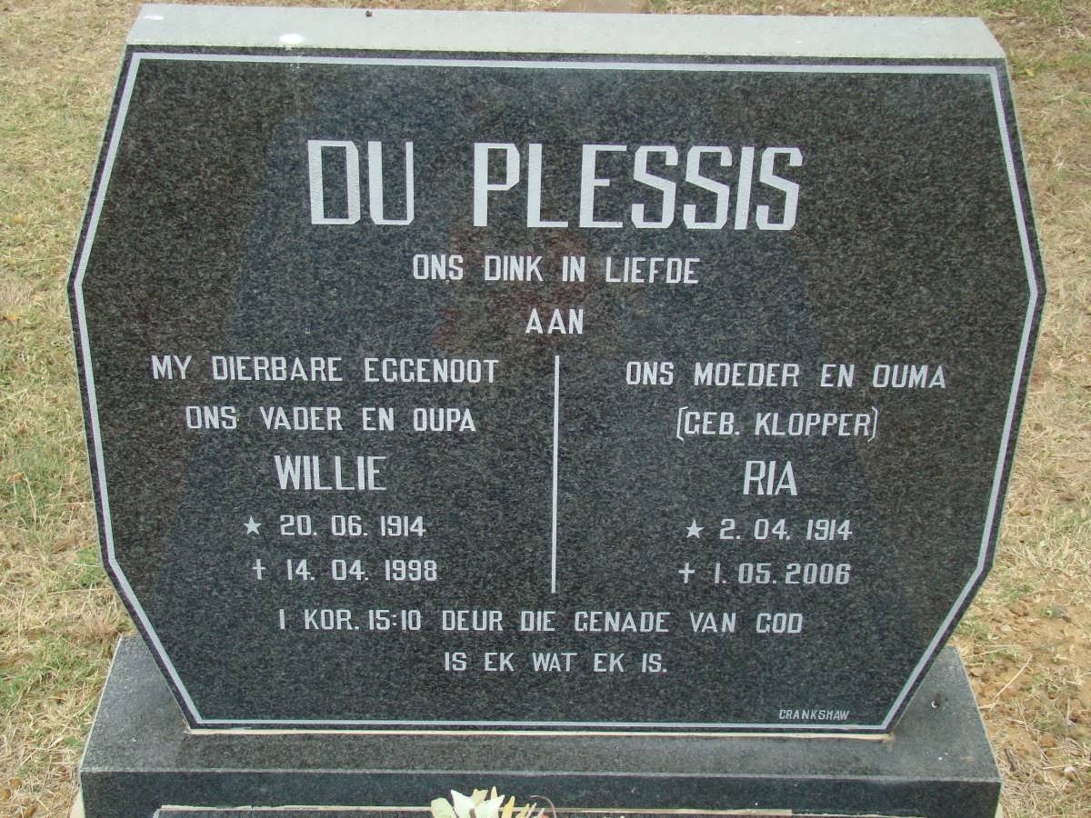 PLESSIS Willie, du 1914-1998 &amp; Ria KLOPPER 1914-2006