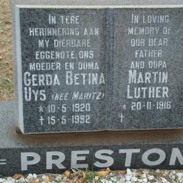 PRESTON Martin Luther 1916- &amp; Gerda Betina Uys MARITZ 1920-1992