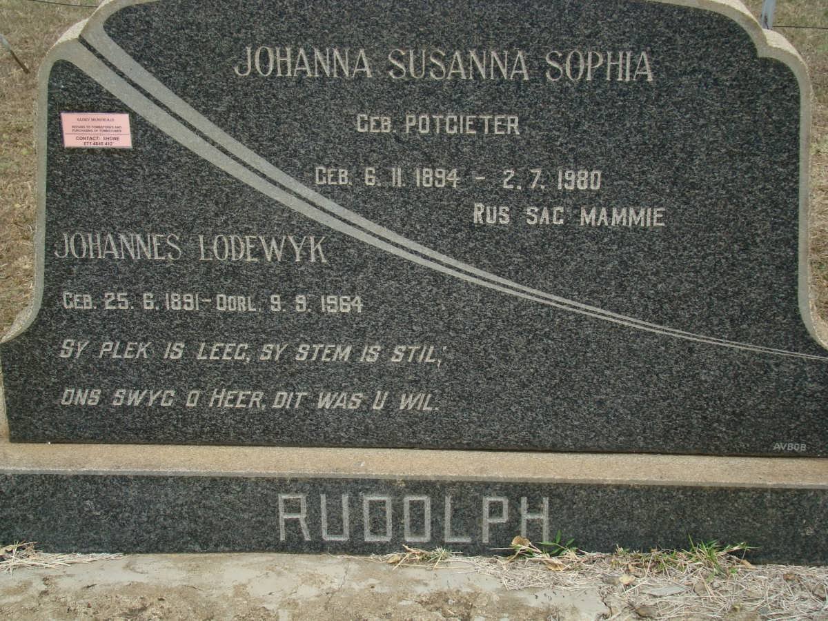 RUDOLPH Johannes Lodewyk 1891-1964 &amp; Johanna Susanna Sophia POTGIETER 1894-1980