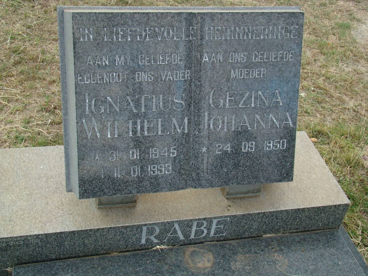 RABE Ignatius Wilhelm 1945-1993 &amp; Gezina Johanna 1950-
