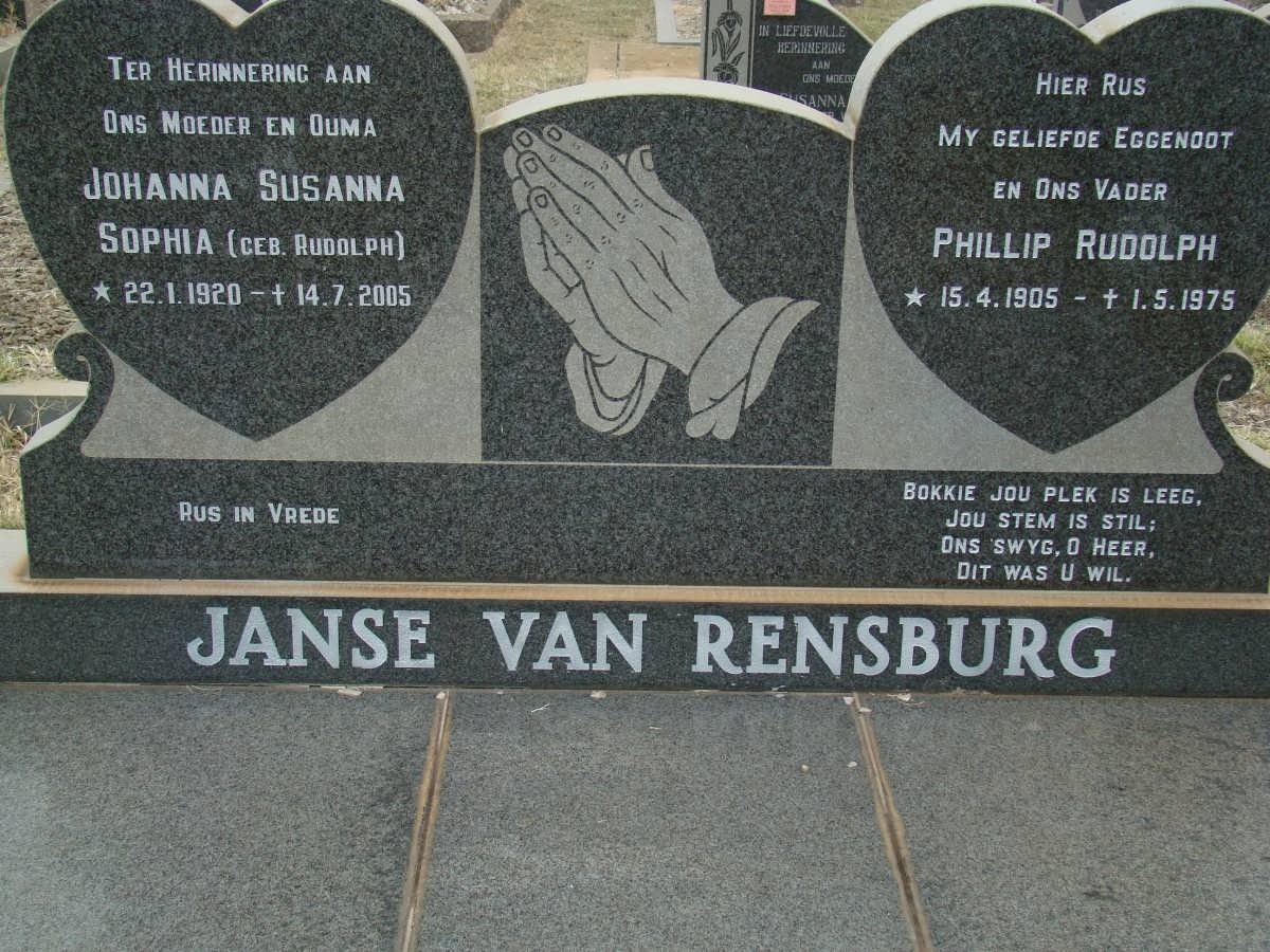 RENSBURG Phillip Rudolph, Janse van 1905-1975 &amp; Johanna Susanna Sophia RUDOLPH 1920-2005