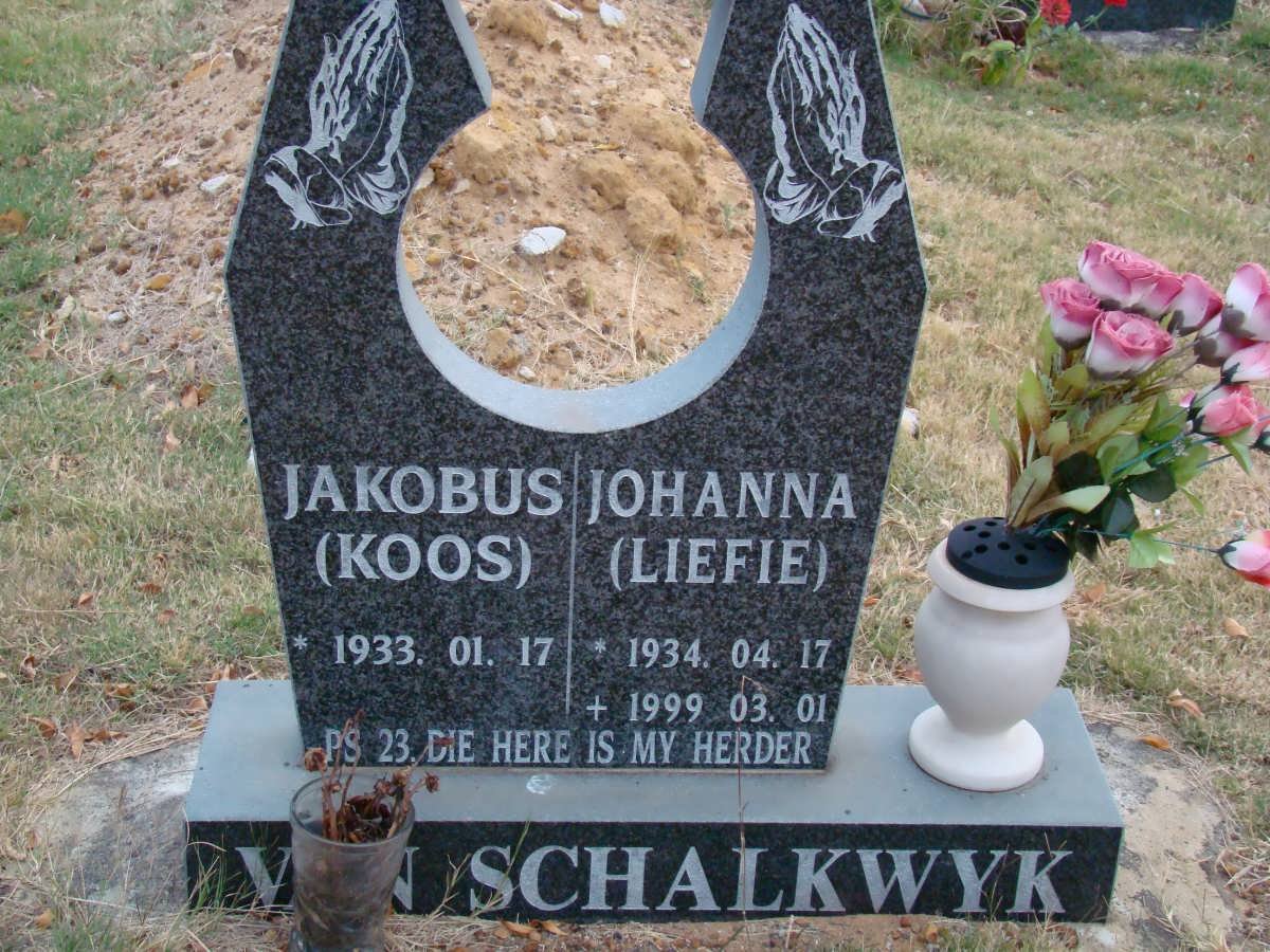SCHALKWYK Jakobus, van 1933- &amp; Johanna 1934-1999
