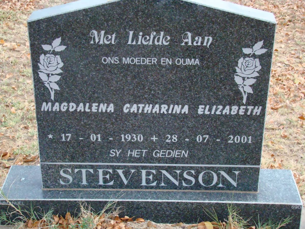 STEVENSON Magdalena Catharina Elizabeth 1930-2001