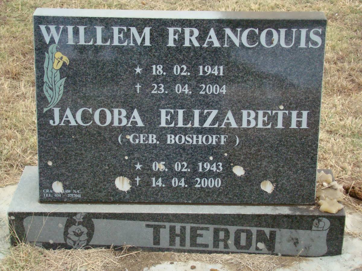 THERON Willem Francouis 1941-2004 &amp; Jacoba Elizabeth BOSHOFF 1943-2000