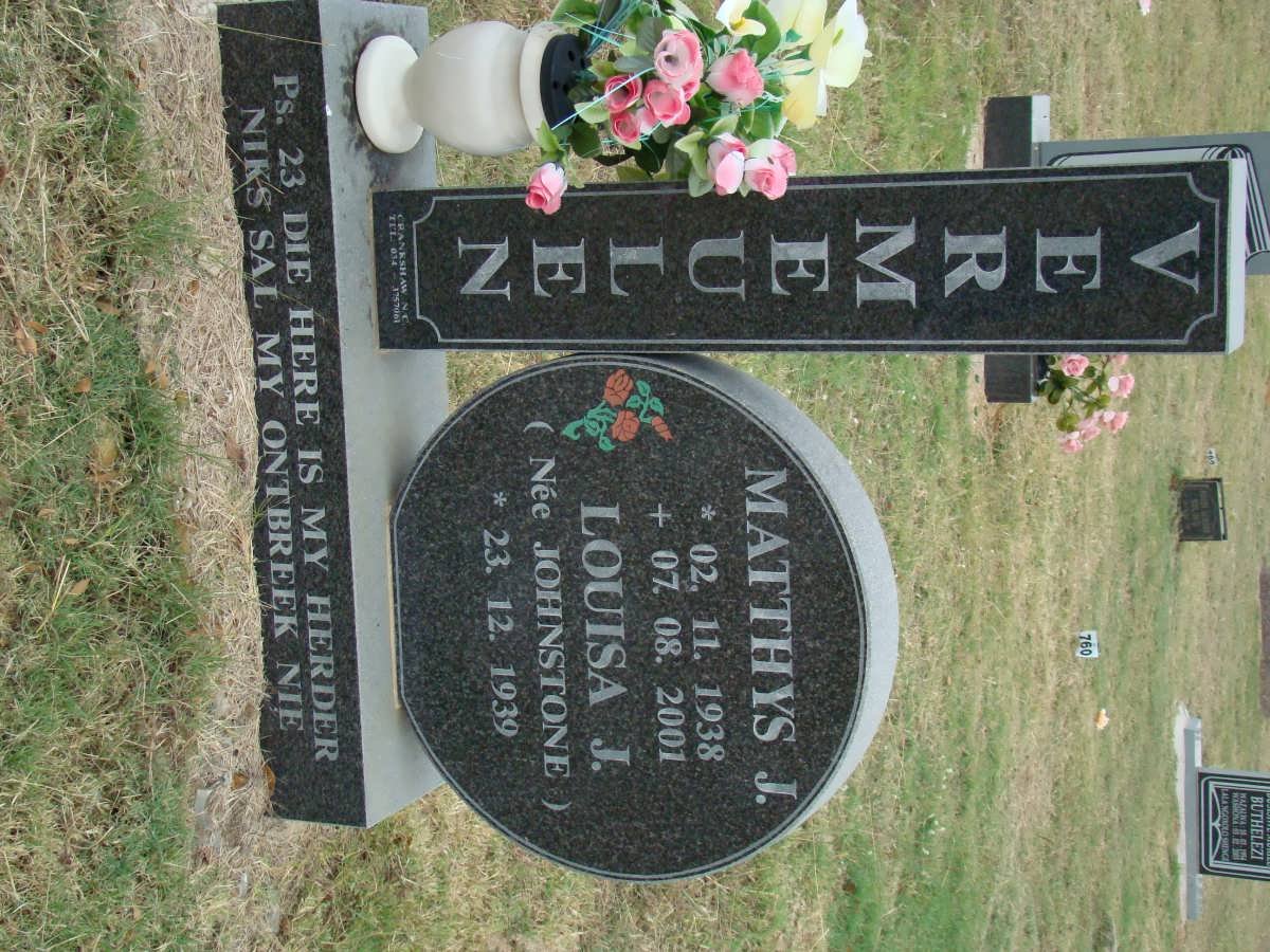 VERMEULEN Matthys J. 1938-2001 &amp; Louisa J. JOHNSTONE 1939-
