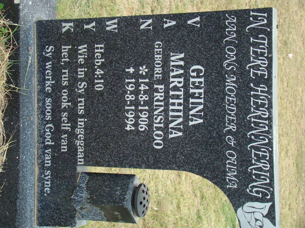 WYK Gefina Marthina, van nee PRINSLOO 1906-1994