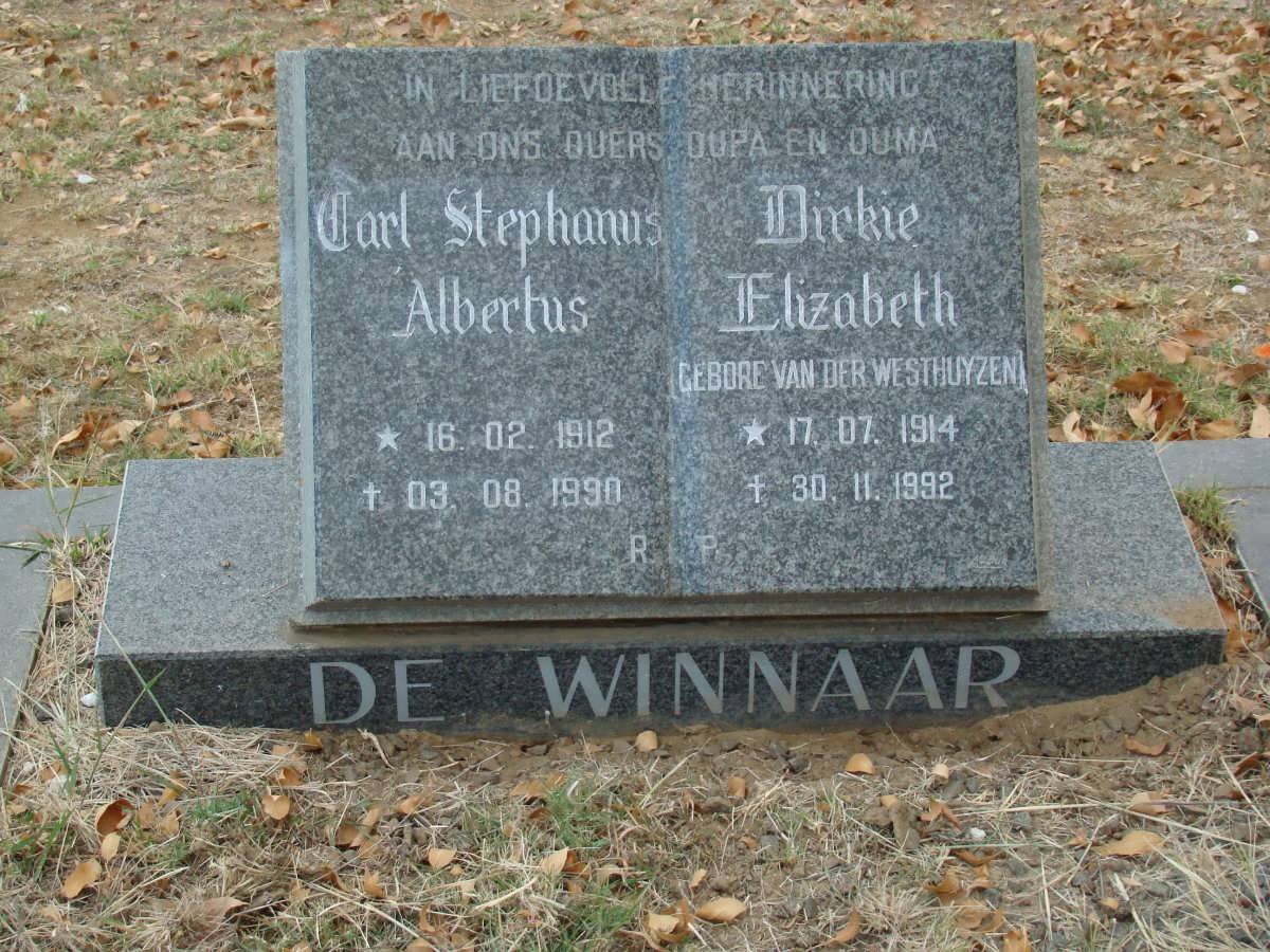 WINNAAR Carl Stephanus Albertus, de 1912-1990 &amp; Dirkie Elizabeth VAN DER WESTHUYZEN 1914-1992