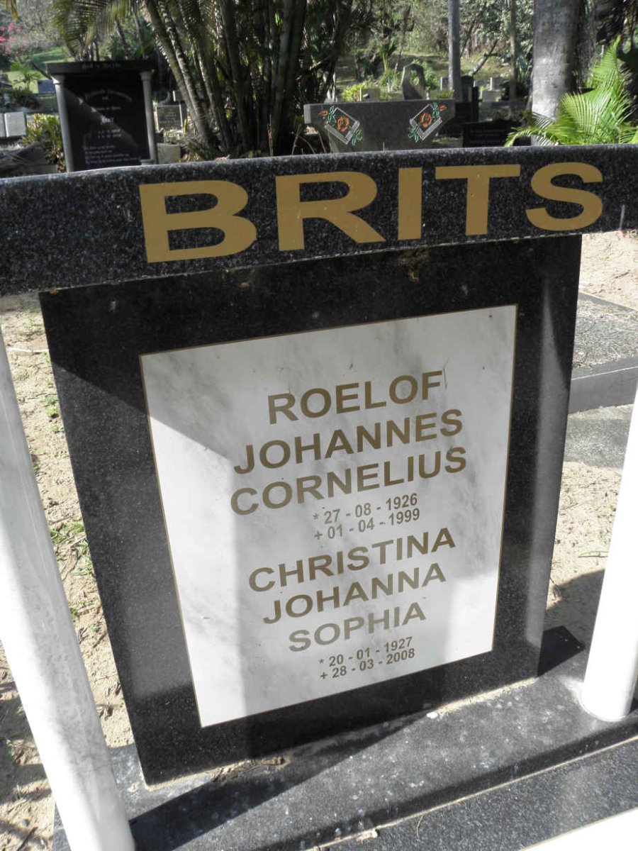 BRITS Roelof Johannes Cornelius 1926-1999 &amp; Christina Johanna Sophia 1927-2008