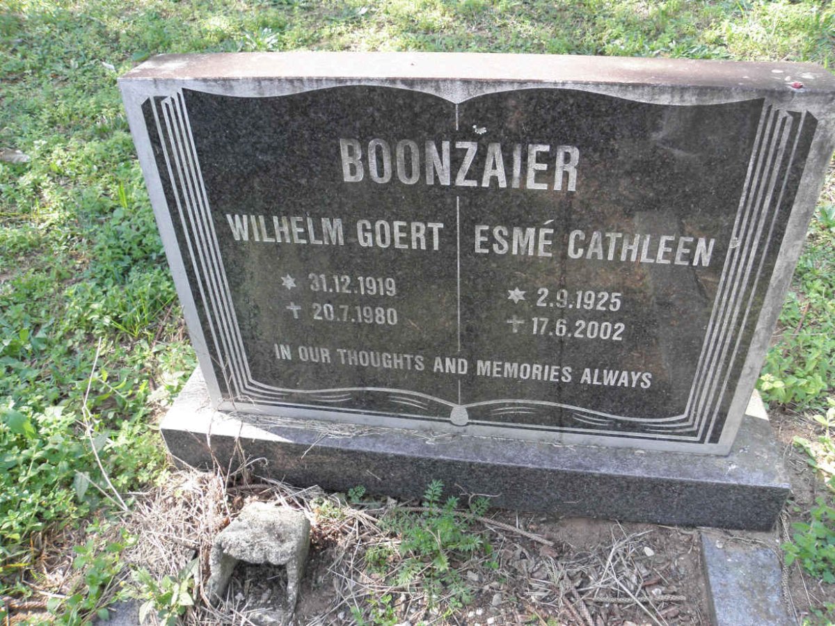 BOONZAIER Wilhelm Goert 1919-1980 &amp; Esmé Cathleen 1925-2002