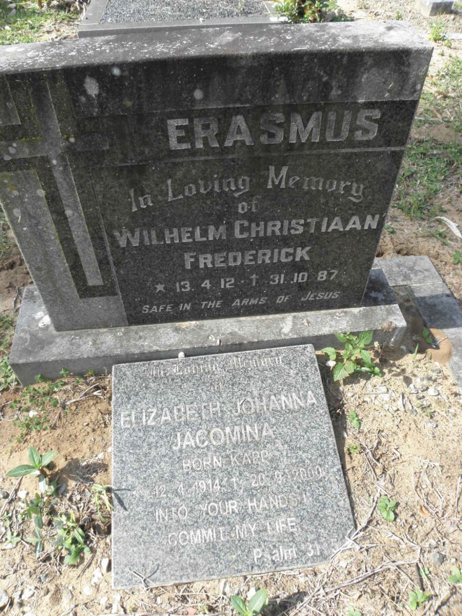 ERASMUS Wilhelm Christiaan Frederick 1912-1987 &amp; Elizabeth Johanna Jacomina KAPP 1914-2000