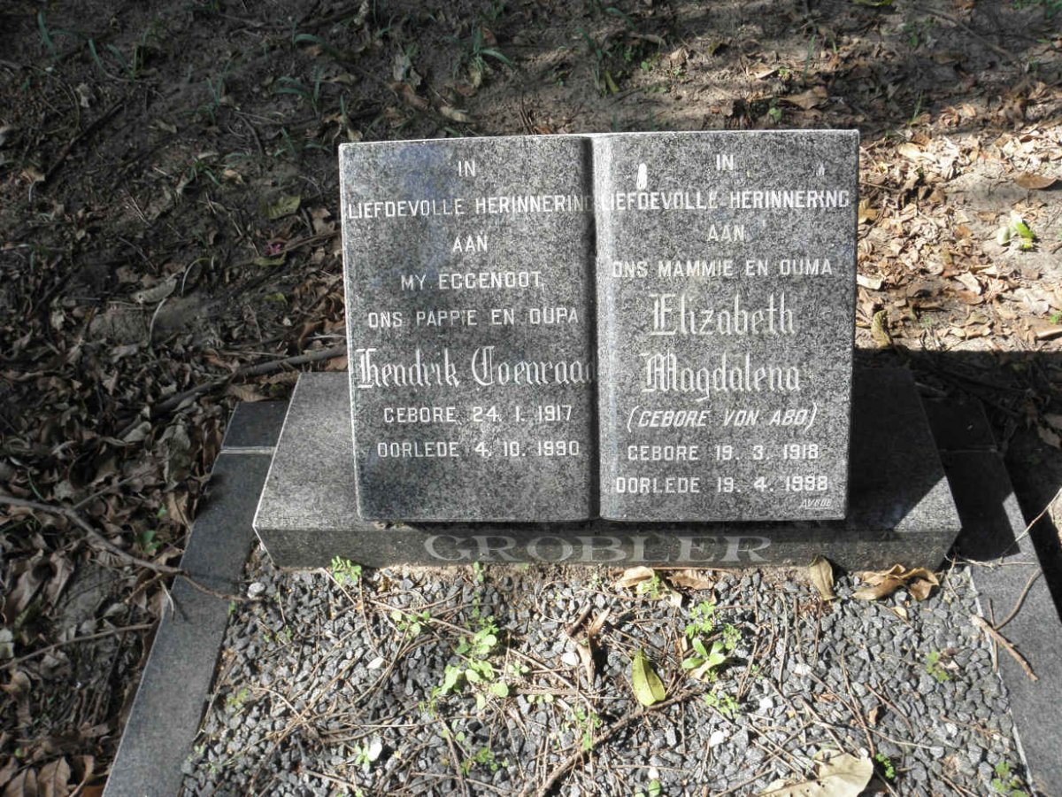 GROBLER Hendrik Coenraad 1917-1990 &amp; Elizabeth Magdalena VON ABO 1918-1998