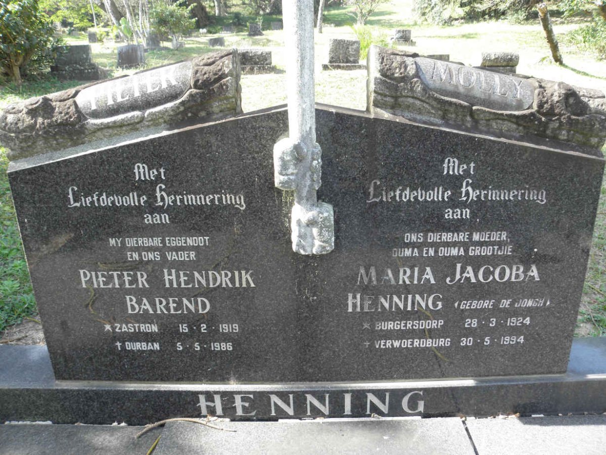 HENNING Pieter Hendrik Barend 1919-1986 &amp; Maria Jacoba DE JONGH 1924-1994