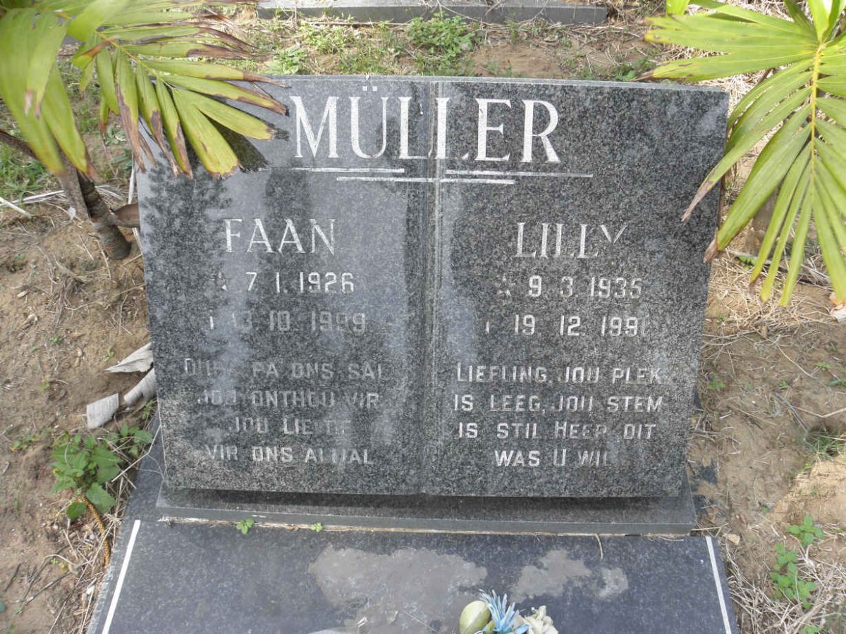 MÜLLER Faan 1926-1999 &amp; Lily 1935-1996