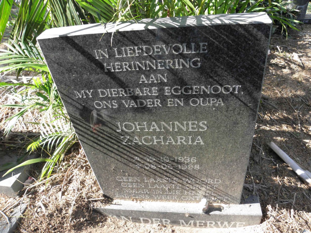 MERWE Johannes Zacharia, van der 1936-1998