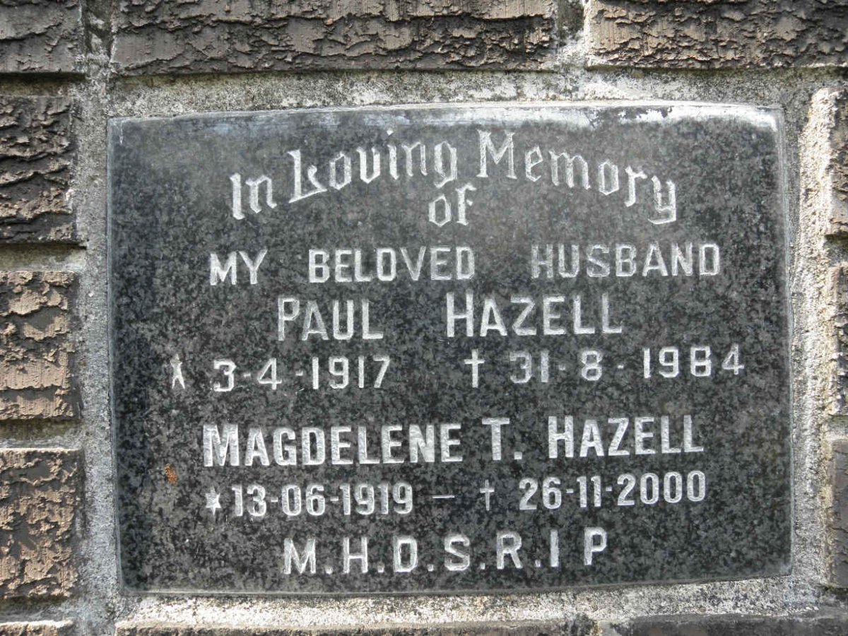 HAZELL Paul 1917-1984 &amp; Magdalene T. 1919-2000