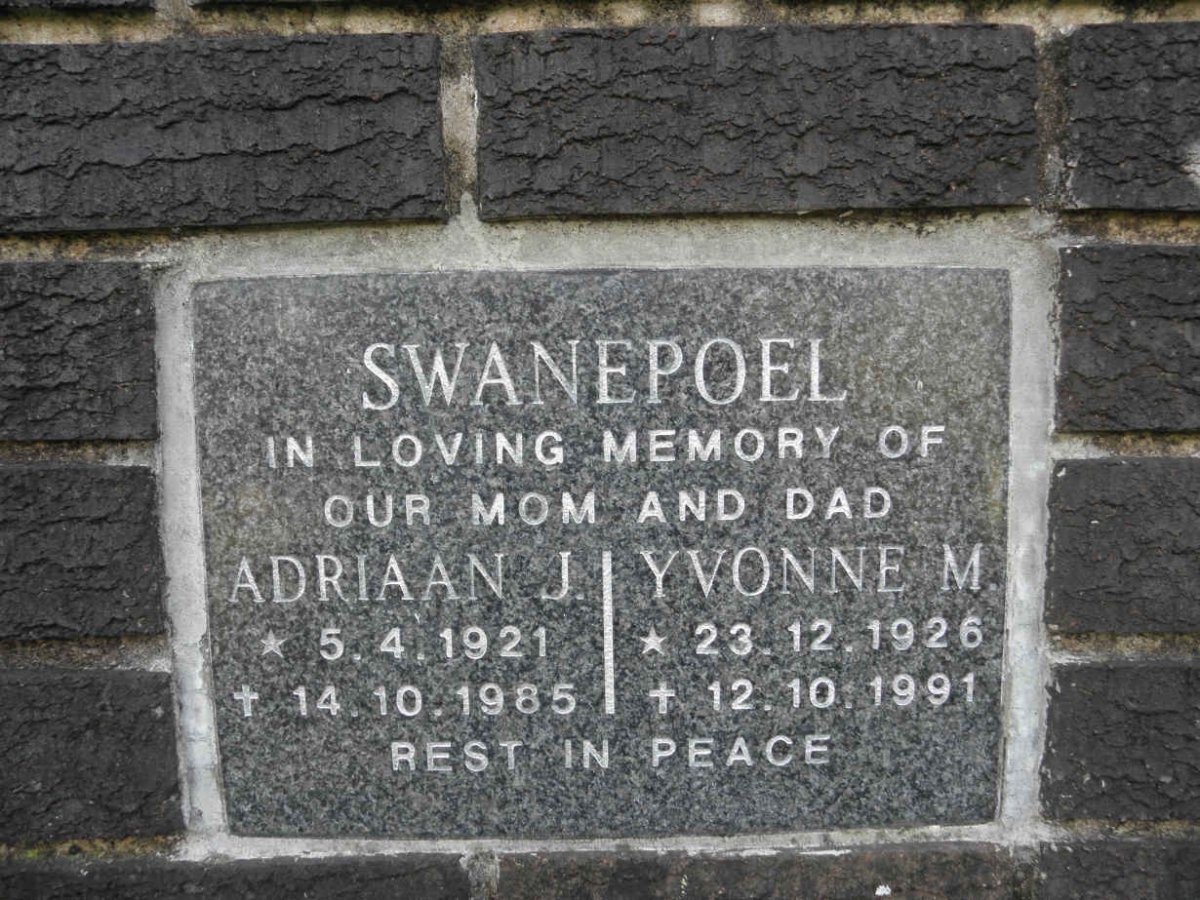 SWANEPOEL Adriaan J. 1921-1985 &amp; Yvonne M. 1926-1991