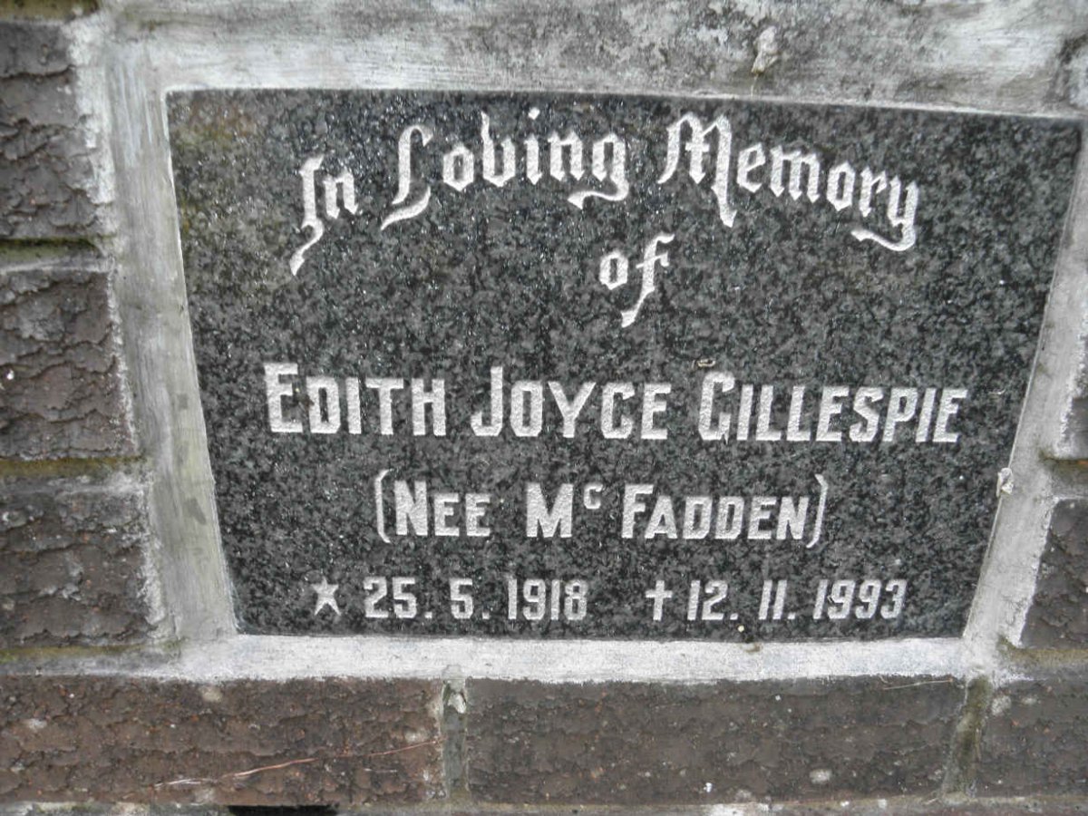 GILLESPIE Edith Joyce nee McFADDEN 1918-1993