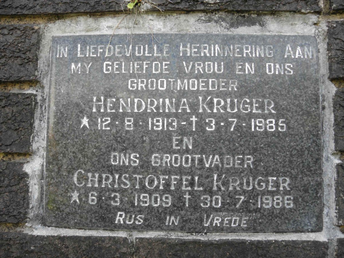KRUGER Christoffel 1909-1986 &amp; Hendrina 1913-1985