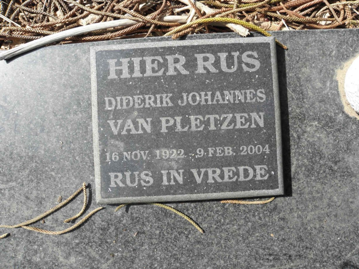PLETZEN Diderik Johannes, van 1922-2004