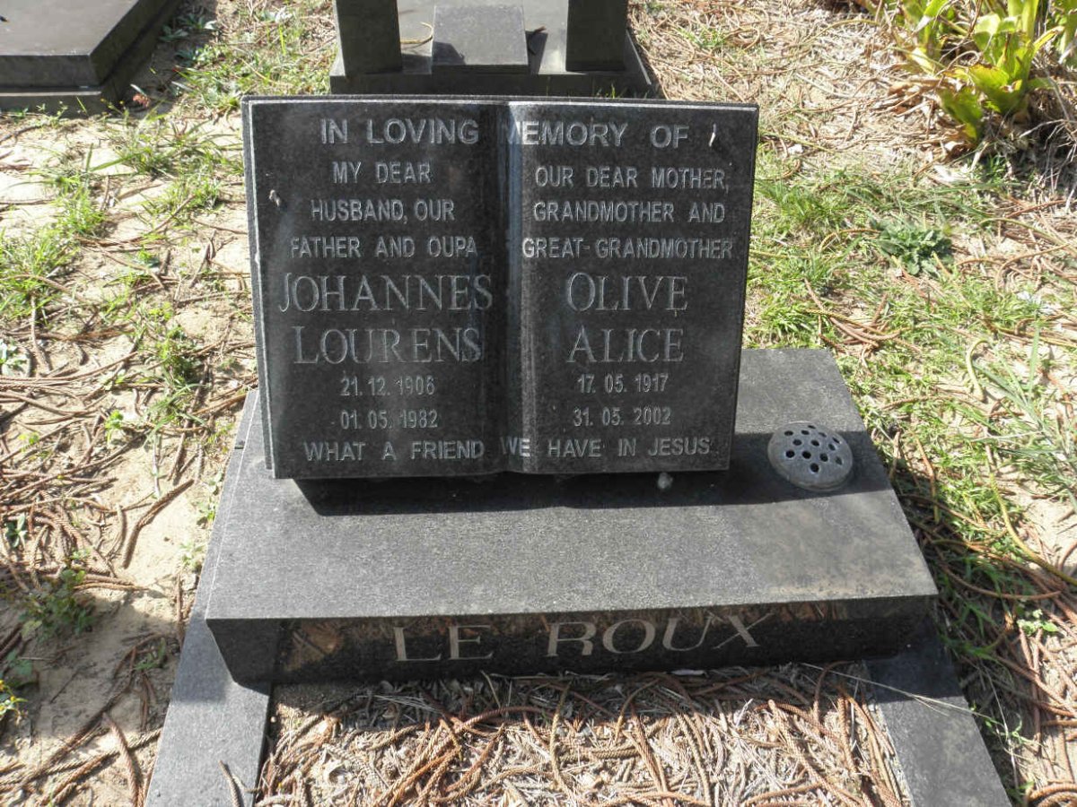 ROUX Johannes Lourens, le 1906-1982 &amp; Olive Alice 1917-2002