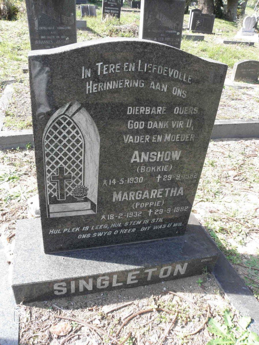 SINGLETON Anshow 1930-1982 &amp; Margaretha 1932-1982