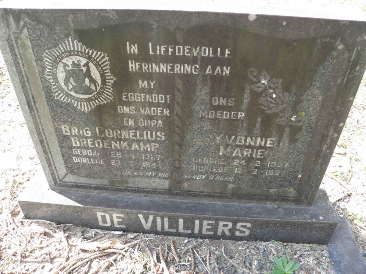 VILLIERS Cornelius Bredenkamp, de 1927-1984 &amp; Yvonne Marie 1927-1987