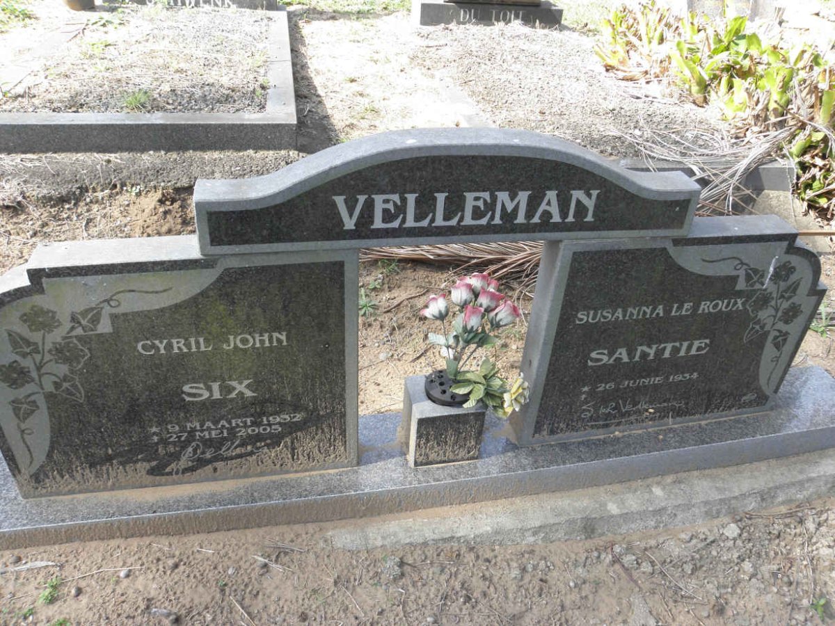 VELLEMAN Cyril John 1952-2005 &amp; Susanna Le Roux 1954-