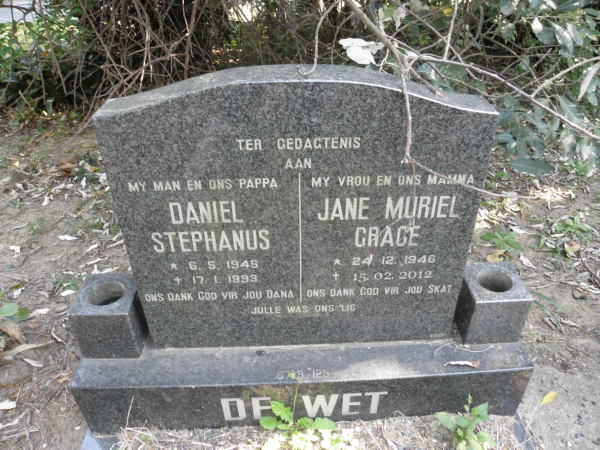 WET Daniel Stephanus, de 1945-1993 &amp; Jane Muriel Grace 1946-2012