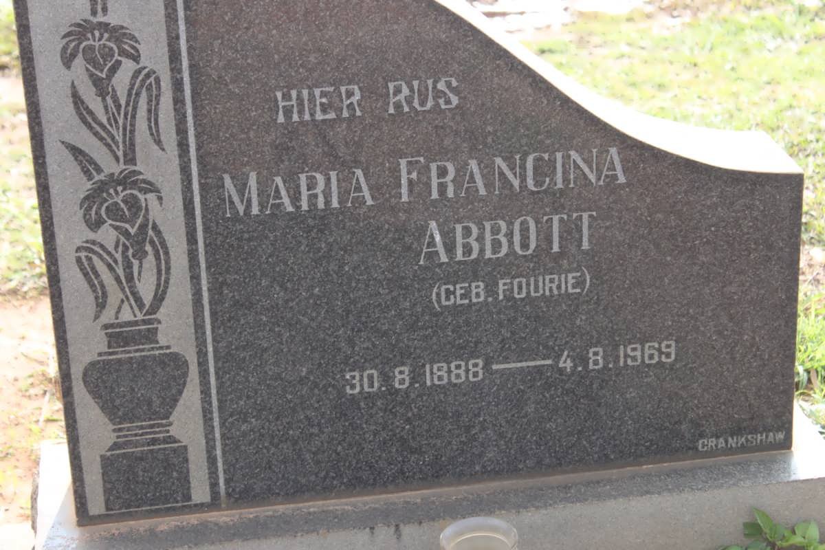 ABBOTT Maria Francina nee FOURIE 1888-1969