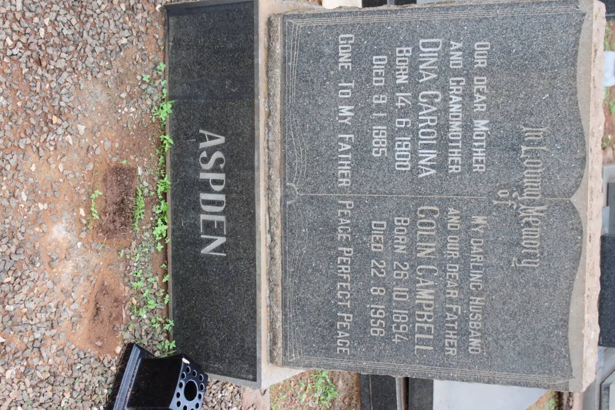 ASPDEN Colin Campbell 1894-1956 &amp; Dina Carolina 1900-1985