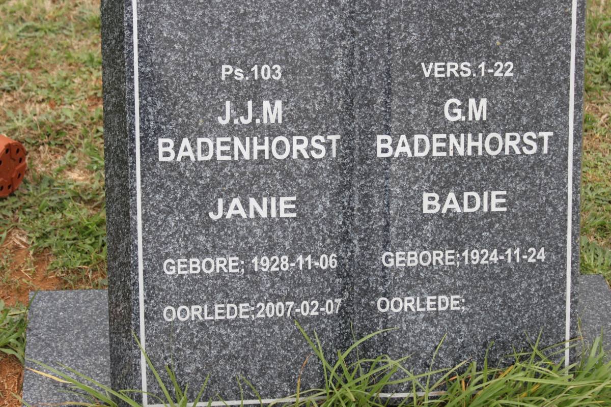 BADENHORST G.M. 1924- &amp; J.J.M. 1928-2007