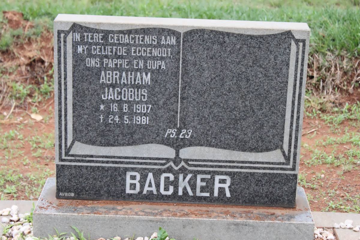 BACKER Abraham Jacobus 1907-1981