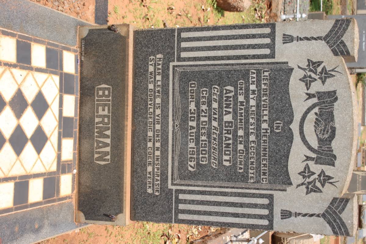 BIERMAN Anna Brandt nee VAN RENSBURG 1906-1967