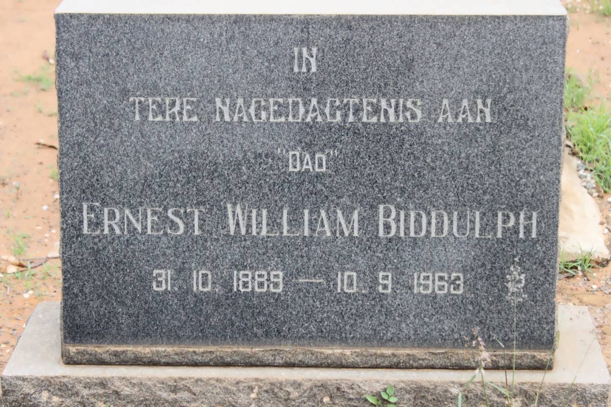 BIDDULPH Ernest William 1889-1963
