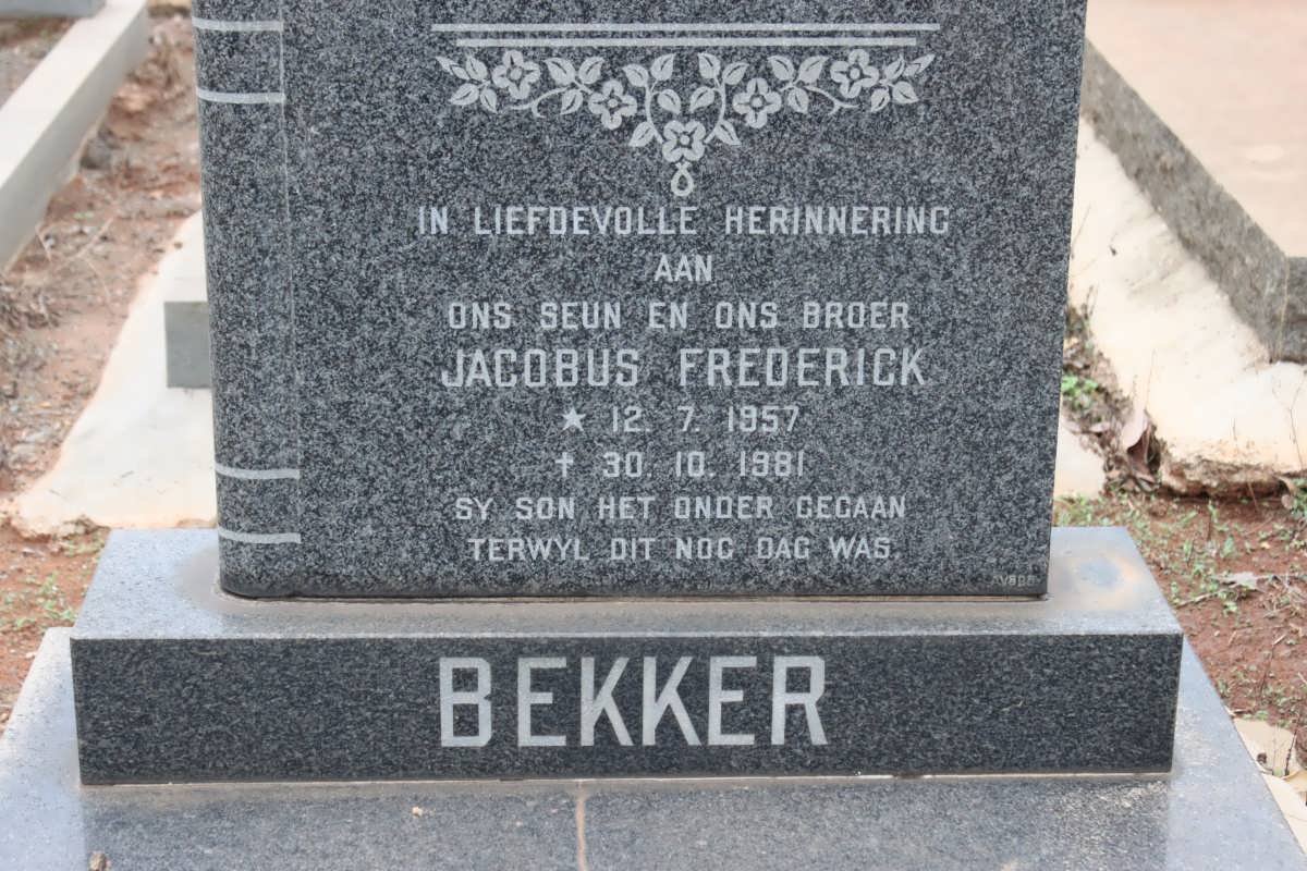 BEKKER Jacobus Frederick 1957-1981