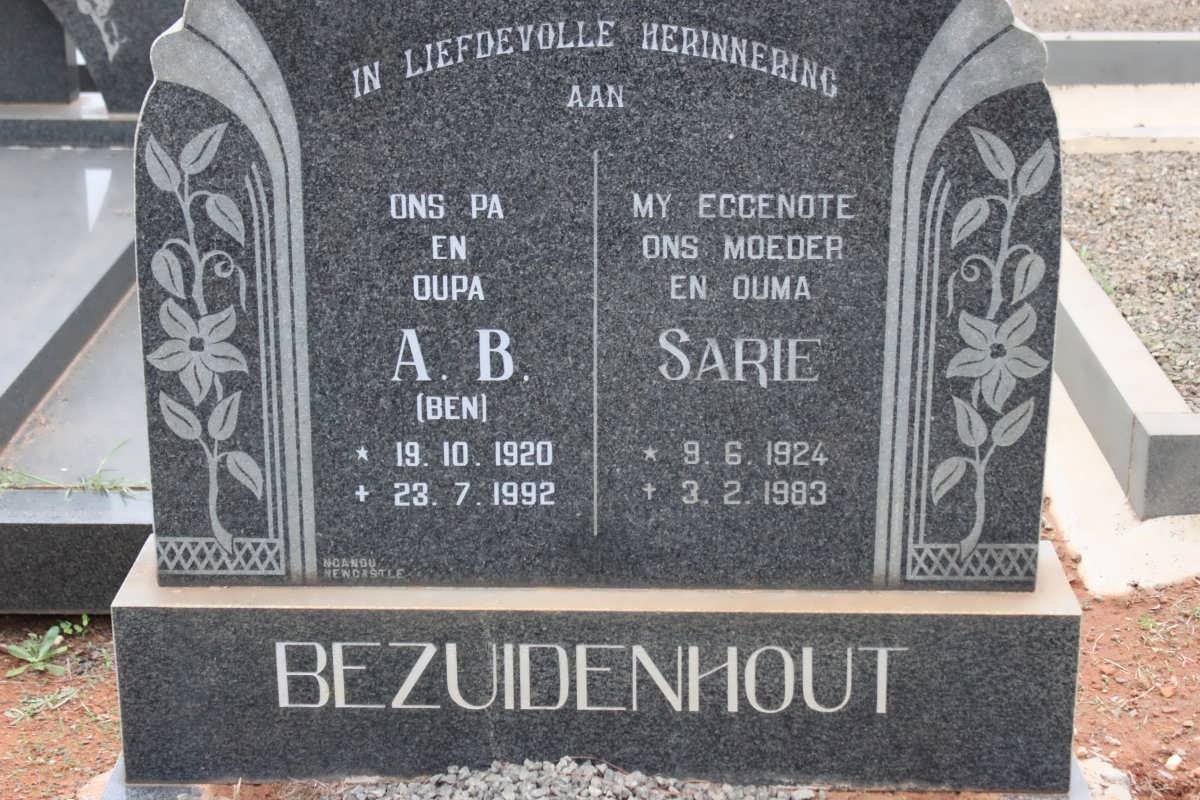 BEZUIDENHOUT A.B. 1920-1992 &amp; Sarie 1924-1983