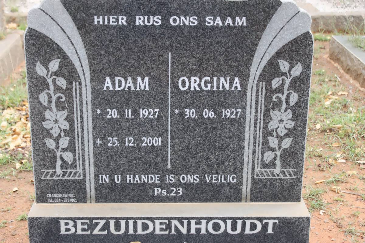 BEZUIDENHOUT Adam 1927-2001 &amp; Orgina 1927-