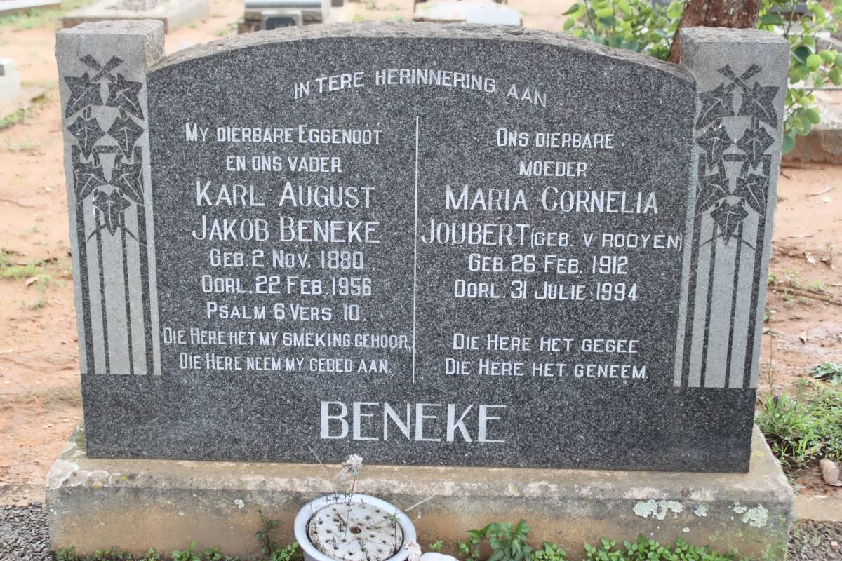 BENEKE Karl August Jakob 1880-1956 &amp; Maria Cornelia Joubert VAN ROOYEN 1912-1994