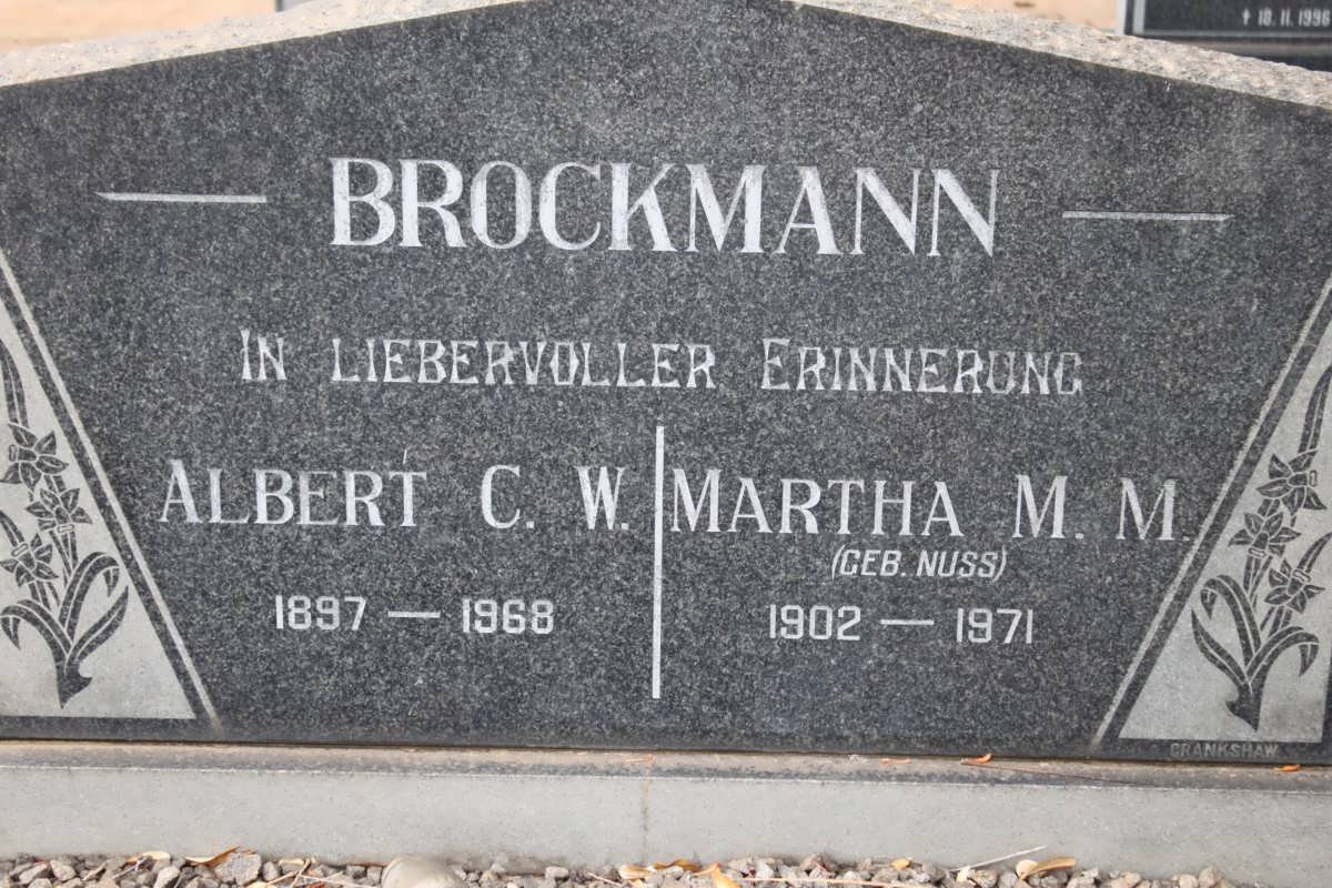 BROCKMANN Albert C.W. 1897-1968 &amp; Martha M.M. NUSS 1902-1971